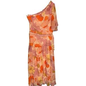 TAYLOR Floral Asymmetric One Shoulder Short Sleeve Ruffle Trim Fairy Dress 10